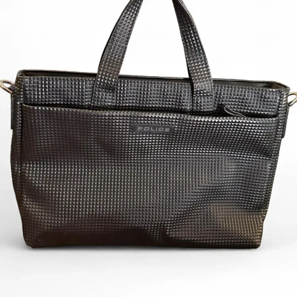 Police Brand Black Brief Case Laptop Bag with Crossbody Strap and Top Handles